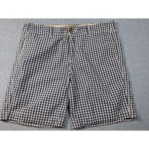 Hollister Men Blue White Gingham Check Shorts Size 33 Button Fly Flat Front